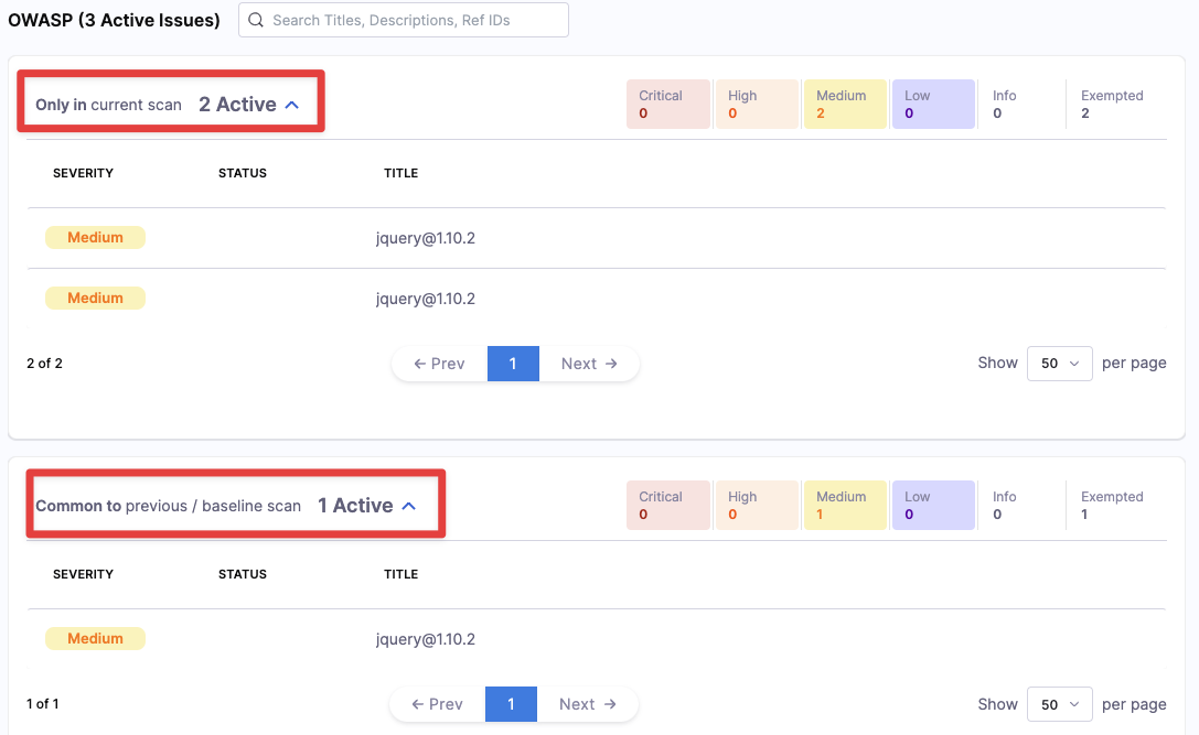 Targets and baselines in the Test Targets page